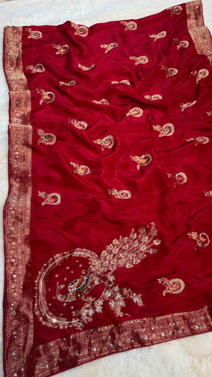 Luxury H.O. Fabric Saree with Zari, Aari & Dabka Moti Hand Embroidery