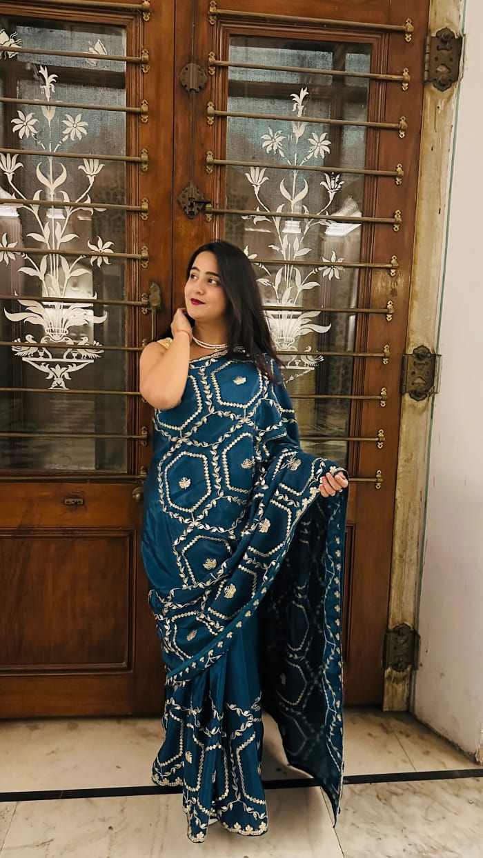 Pure Upada Silk Fabric Saree with All-Over Gota Patti Jaal Work – Luxury Festive Wear