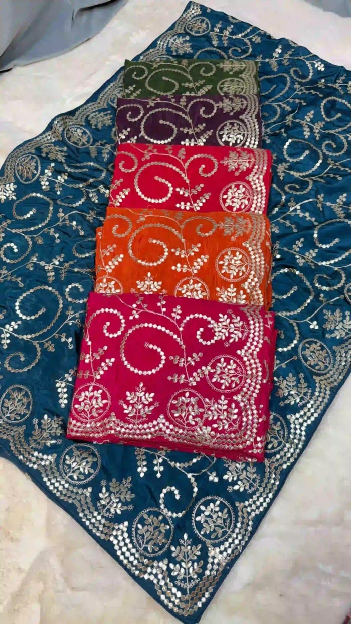 Elegant Upada Silk Fabric Saree with All-Over Gota Patti Jaal Hand Embroidery
