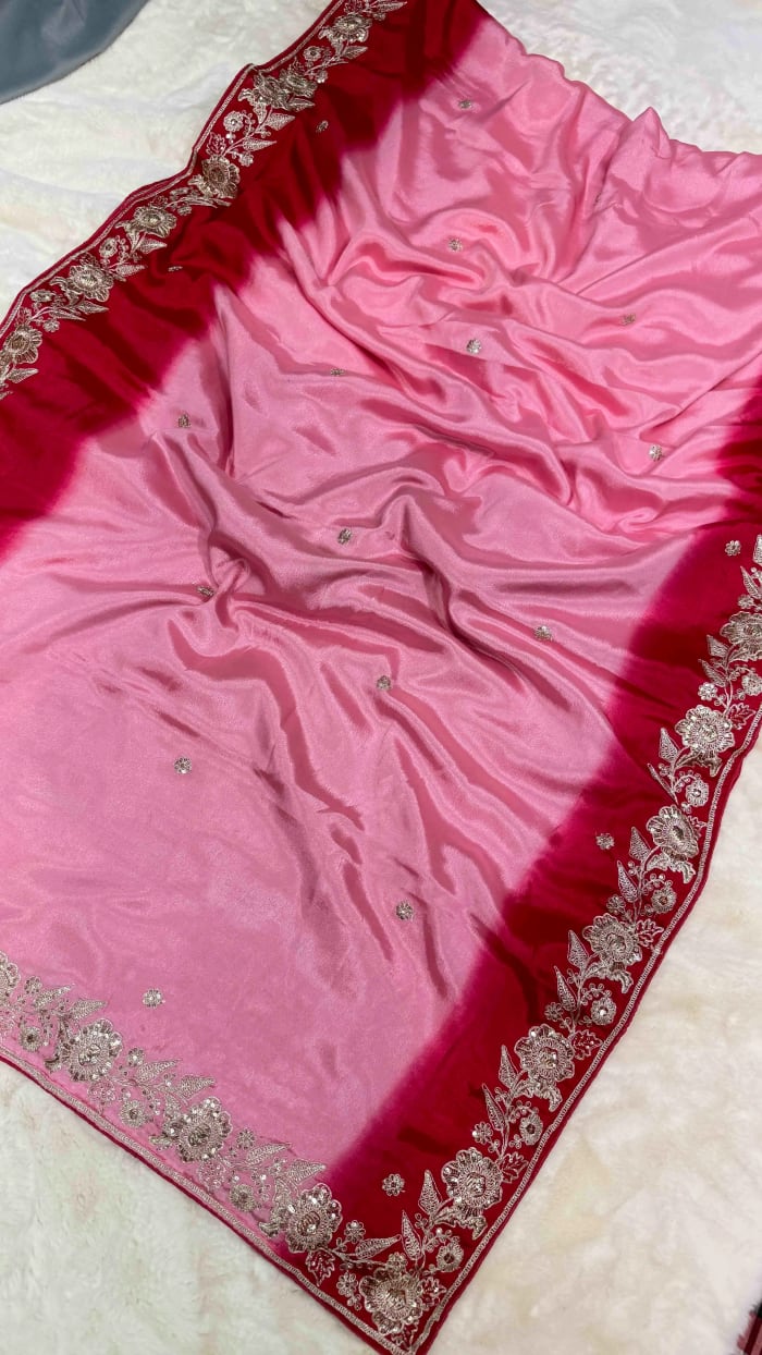 Designer Chinon Silk Fabric Saree with Pitton Zari Sequins & Tie-Dye Shade Pattern