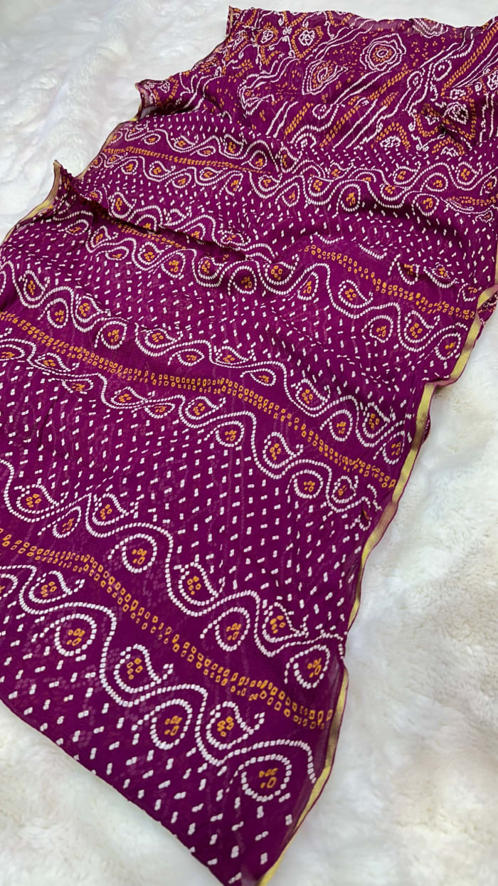 Trending Bandhej Saree in Viscose Chiffon Fabric with Elegant Weaving Zari Border – Lightweight Traditional & Festive Wear