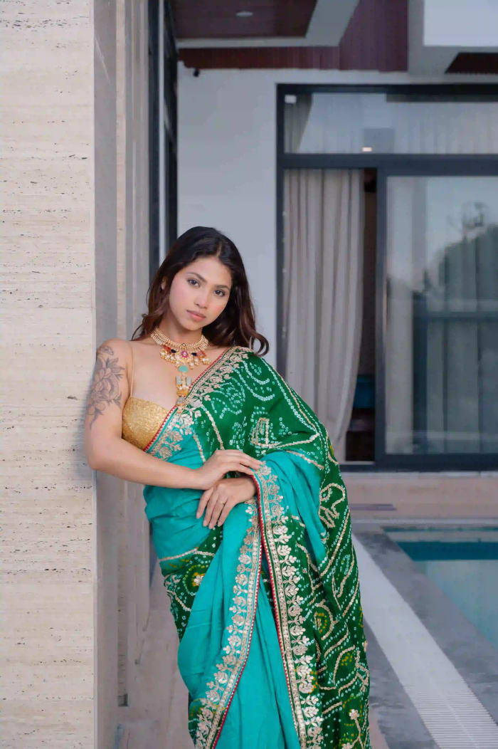 Pure Gaji Silk Fabric Saree with Gota Patti Zero Work | Handcrafted Designer Gaji Silk Saree