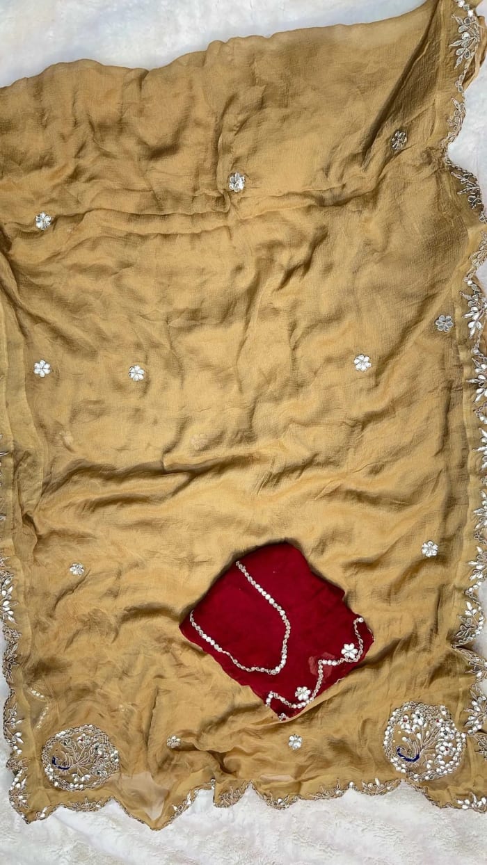 Pure Chiffon Fabric Designer Saree with Zero Gotta Patti Work and Stylish Contrast Blouse