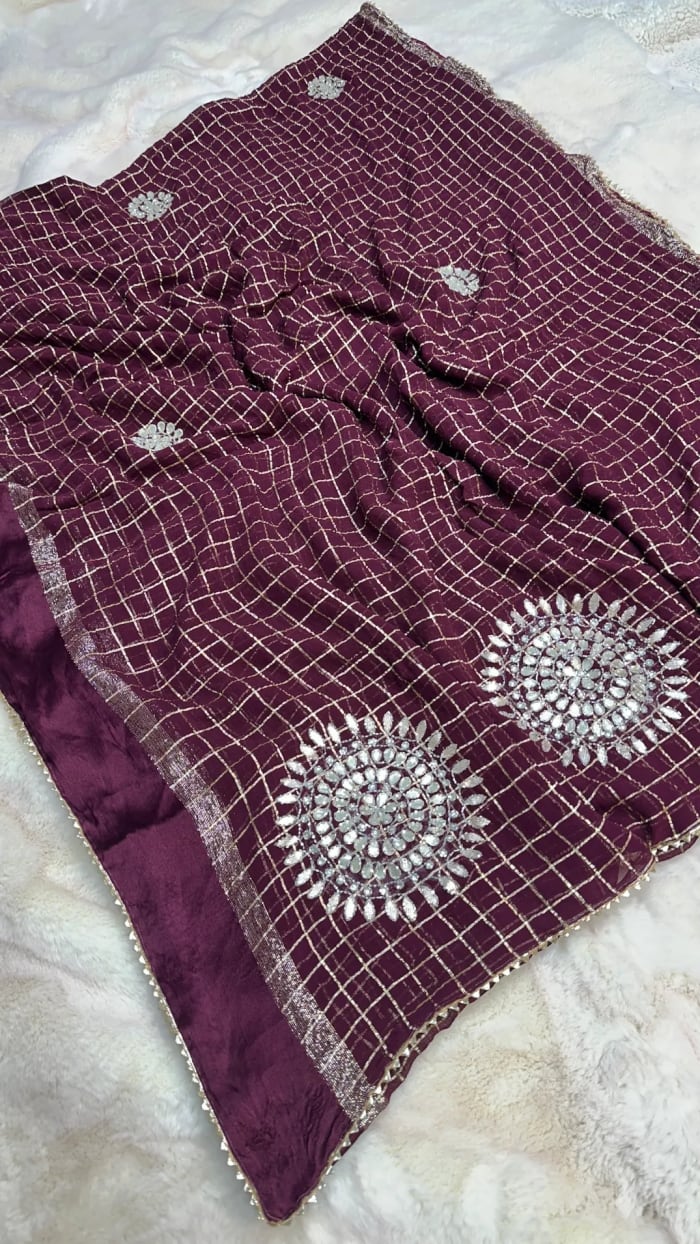 Designer Viscose Georgette Fabric Saree with Satin Patta Zari Border & Kundan Patti Butta Work