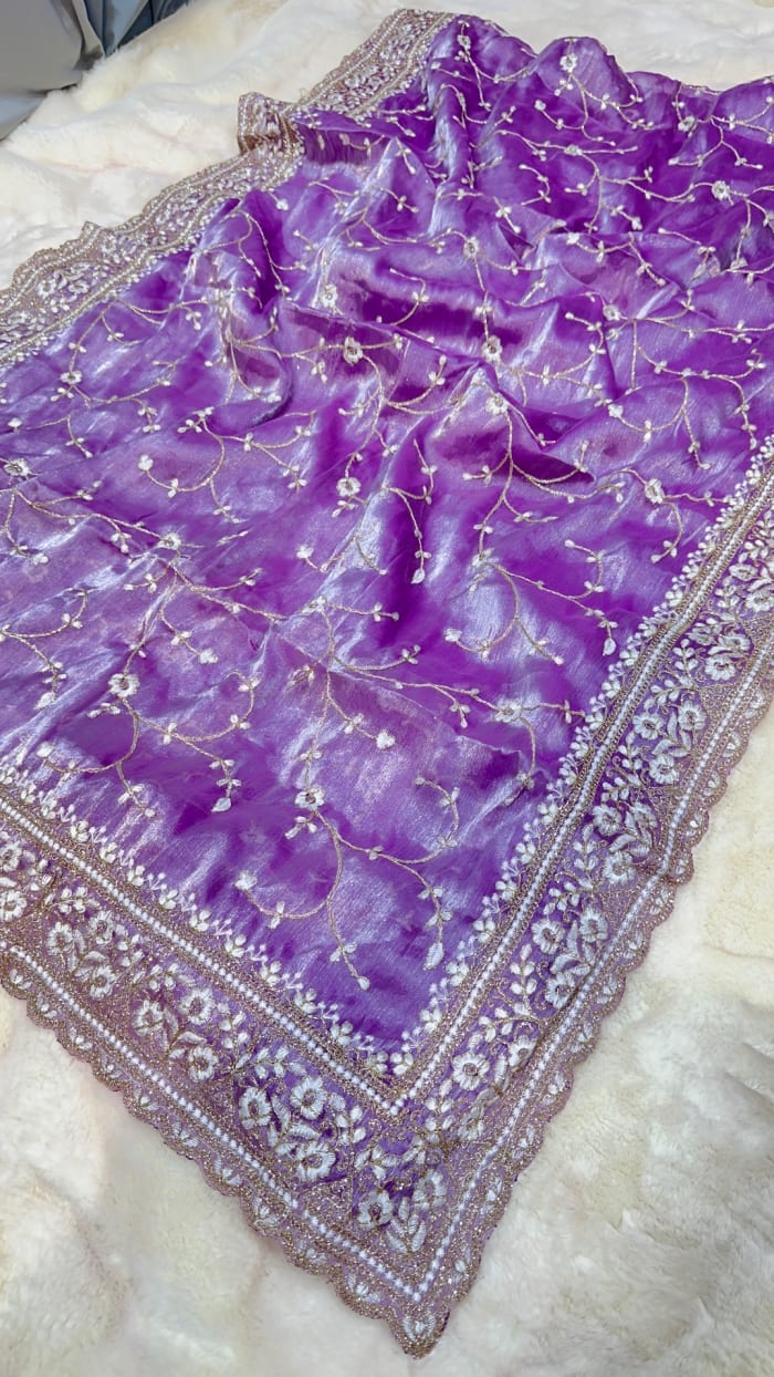 Designer Jimmy Choo Fabric Saree with Resham Zari & Sequin Work