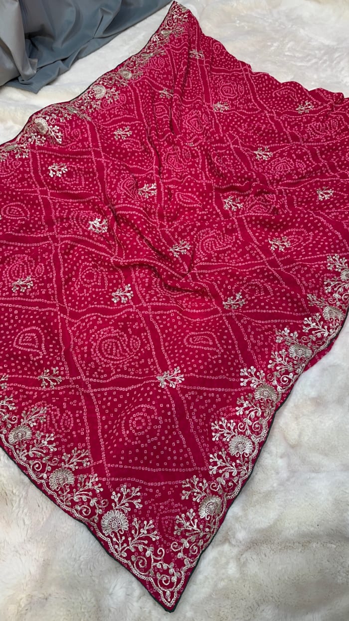 Trendy Fancy Bandhej Print Saree in Soft Georgette with Pitton Zari Work – Elegant Designer Ethnic Wear