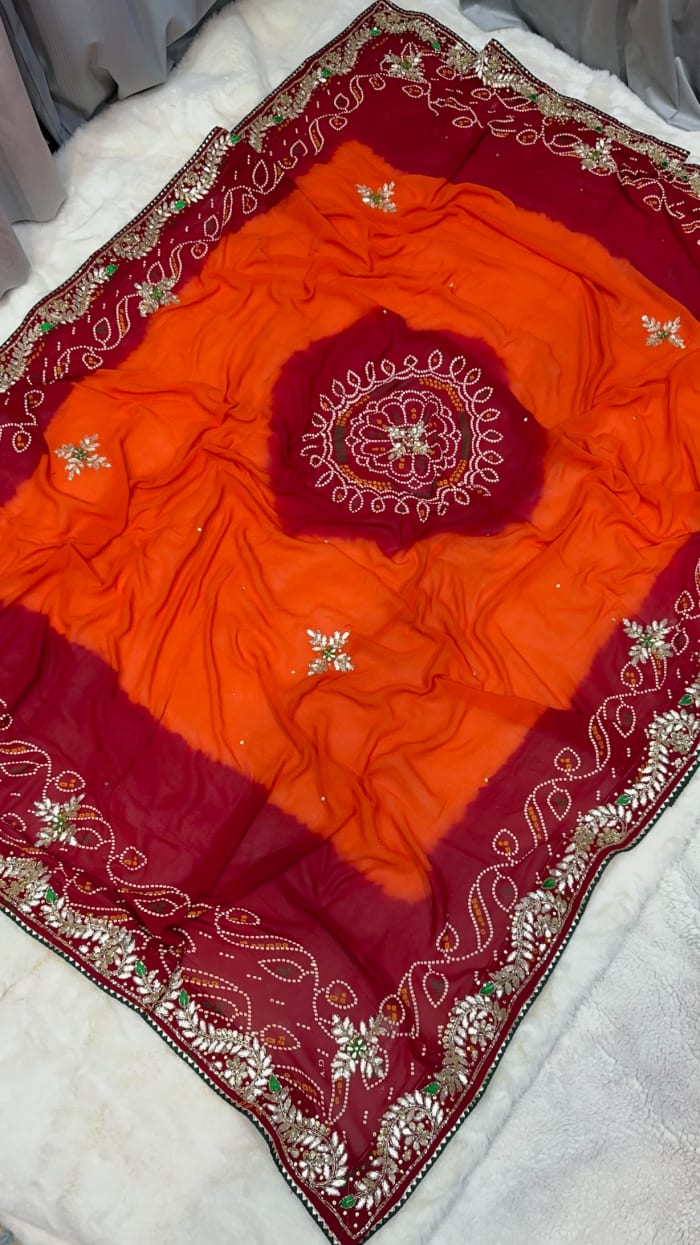 Elegant Traditional Orange Pilla Odhna in Viscose Georgette Fabric with Handcrafted Zardozi Kundan Patti Work