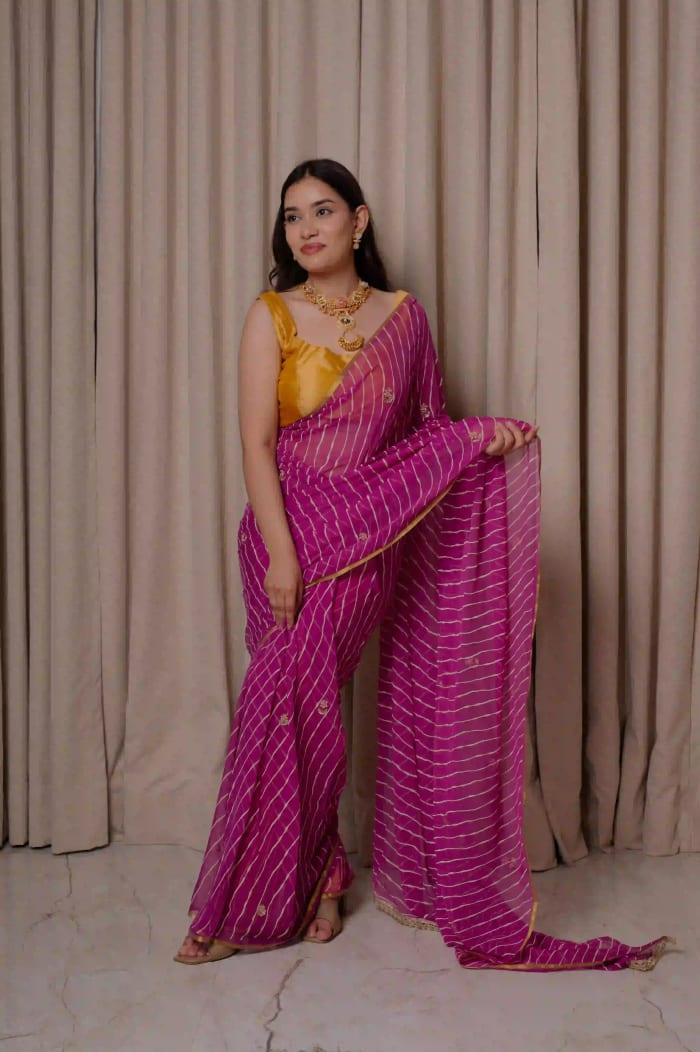 Pure Chiffon Fabric Lehariya Saree with Elegant Kardana Buti Work