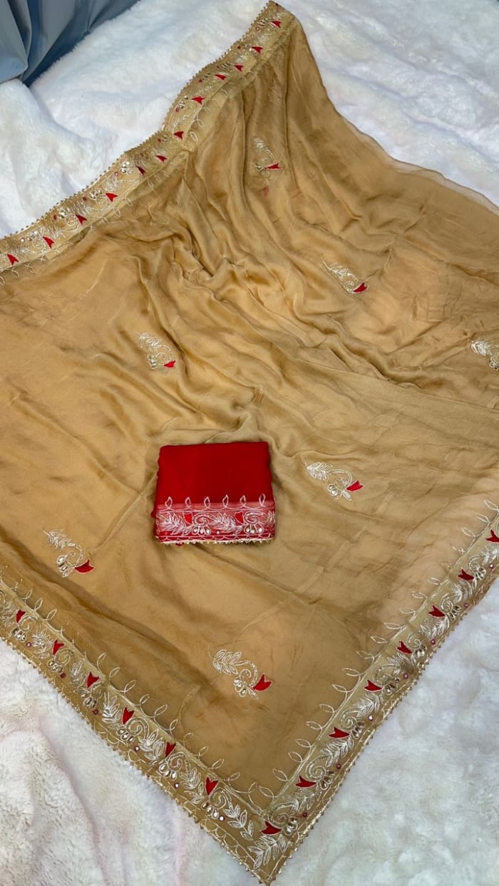 Designer Pure Chiffon Fabric Saree with Resham Aari Tari Zari Work – Elegant Party Wear & Wedding Designer Saree
