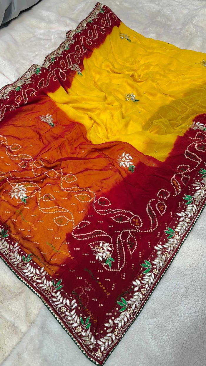 Lemon Pilla Designer Saree in Pure Viscose Georgette Fabric with Kundan Patti & Moti Work – Premium Festive & Wedding Wear