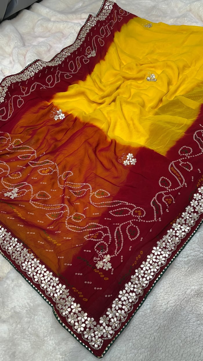Lemon Pilla Designer Saree in Pure Viscose Georgette Fabric with Kundan Patti & Moti Work – Trending Festive & Wedding Wear Saree