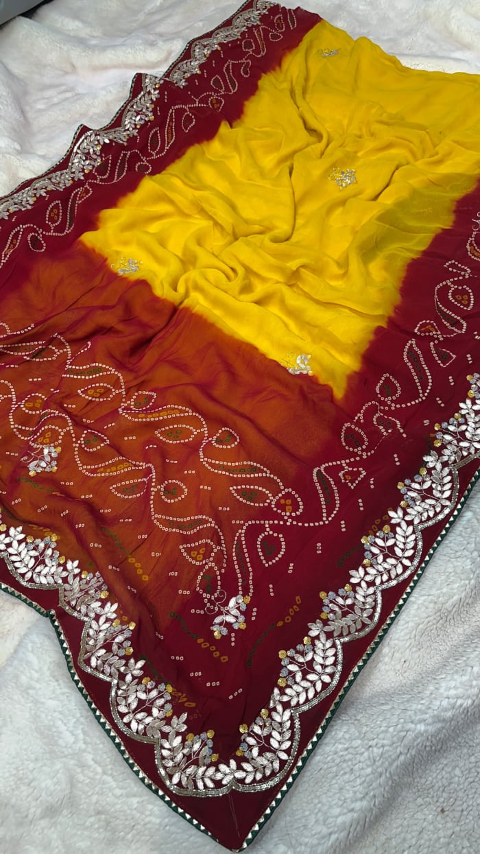 Lemon Pilla Designer Saree in Pure Viscose Georgette Fabric with Kundan Patti & Moti Work – Premium Festive & Wedding Wear