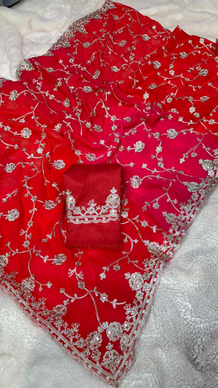 Designer Fine Georgette Fabric Saree with Resham Zari Sequins Aari Zaal Work – Premium Festive & Wedding Party Wear Saree