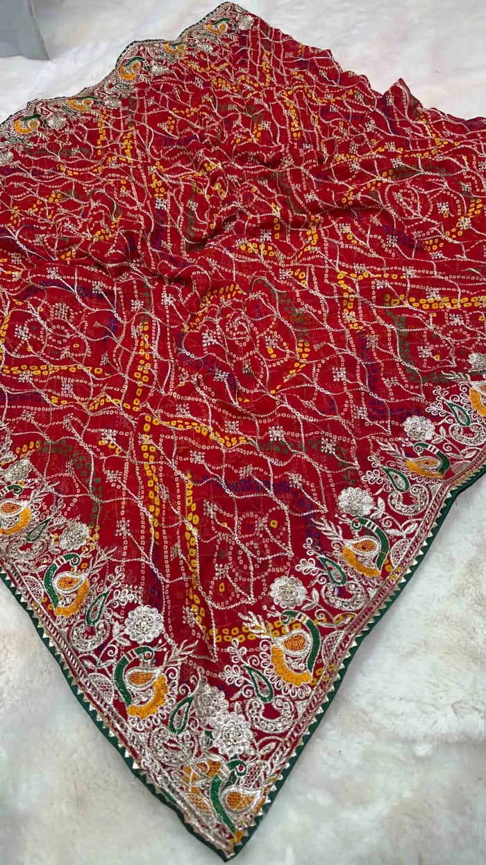 Chundri Dupatta in Fine Georgette Fabric with Heavy Zari Embroidery & Diamond Work – Designer Festive & Wedding Wear