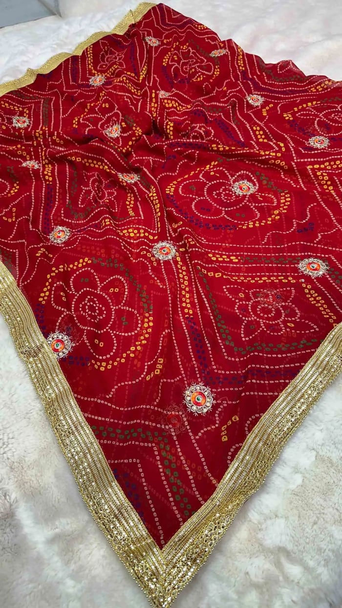 Georgette Fabric Chundri Dupatta with Zari Embroidery & Diamond Butta Work