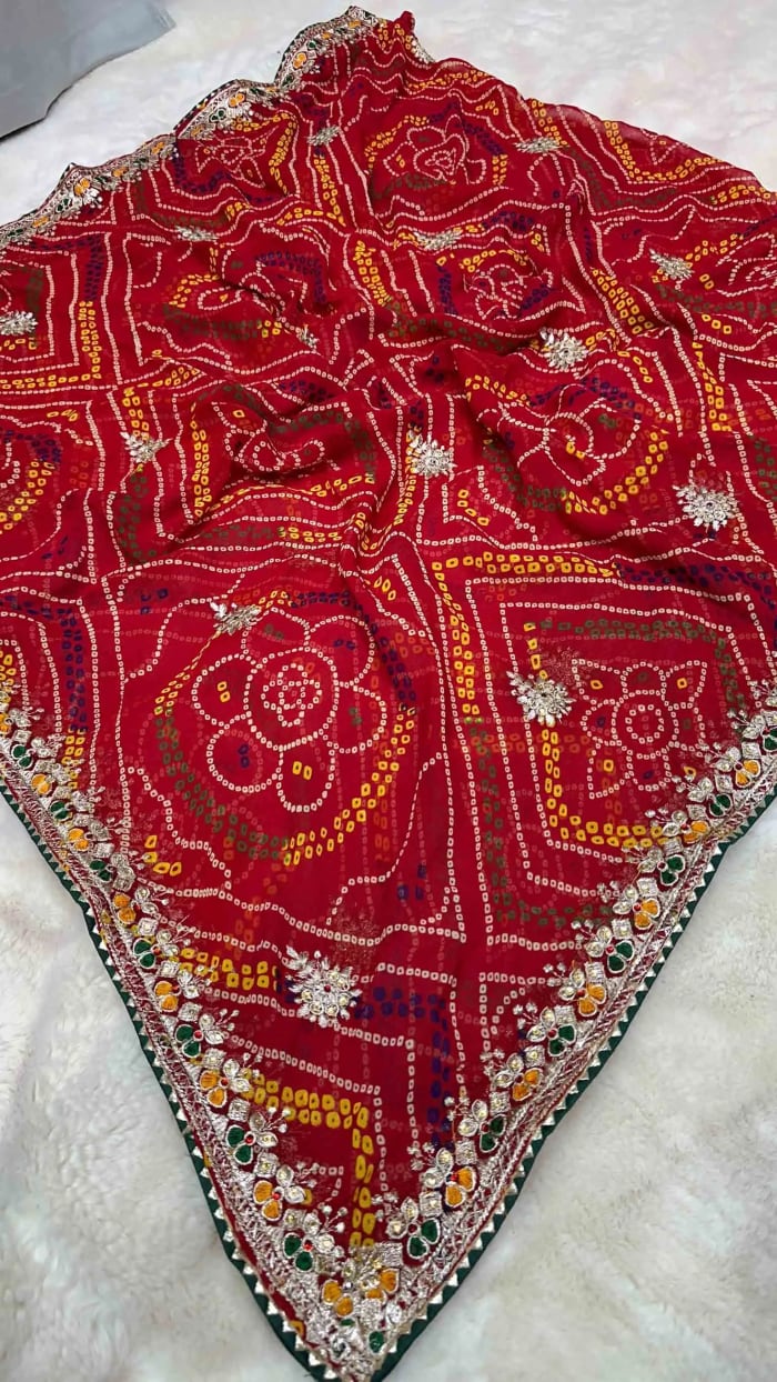 Chundri Dupatta in Fine Georgette Fabric with Heavy Zari Embroidery & Diamond Work – Designer Festive & Wedding Dupatta