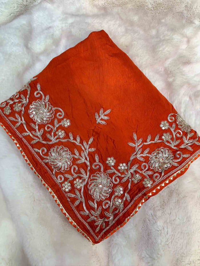Designer Crepe Silk Fabric Saree with Pitta Zari Embroidery & Sequins Work – Premium Party Wear & Wedding Saree