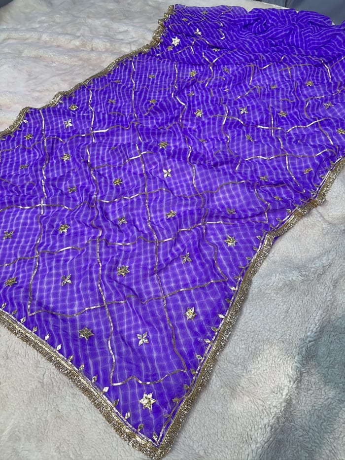 Lehriya Saree with Handmade Kacha Gotta Work in Art Chiffon Fabric