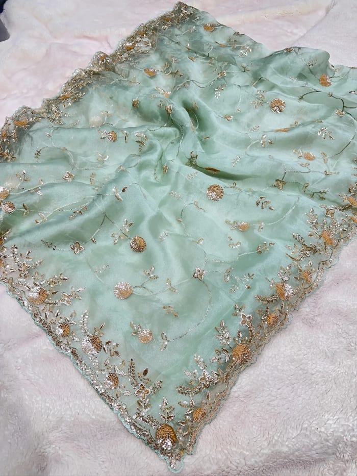 Designer Fanta Organza Fabric Saree with Zari Embroidery & Sequins Zaal Work – Trending Party Wear Ethnic Saree