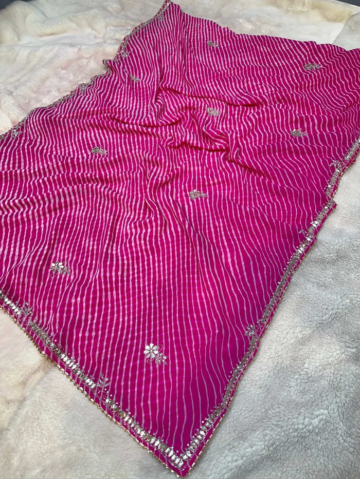 Lehriya Saree in Georgette Fabric with Diamond Stone Patti and Moti Work