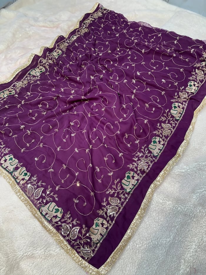 Georgette Saree with Resham Aari Zari Work and Fancy Border for Women