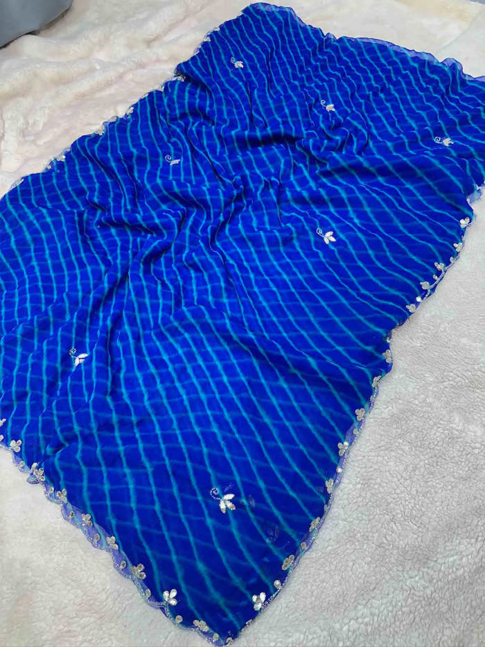 Lehriya Saree in Art Chiffon Fabric with Kundan Patti Pipe Work