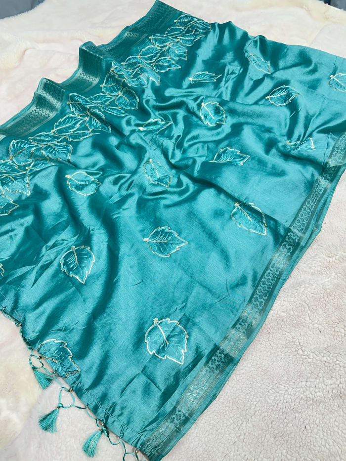 Chinon Silk Saree with Embroidery and Gotta Line Work All Over Saree