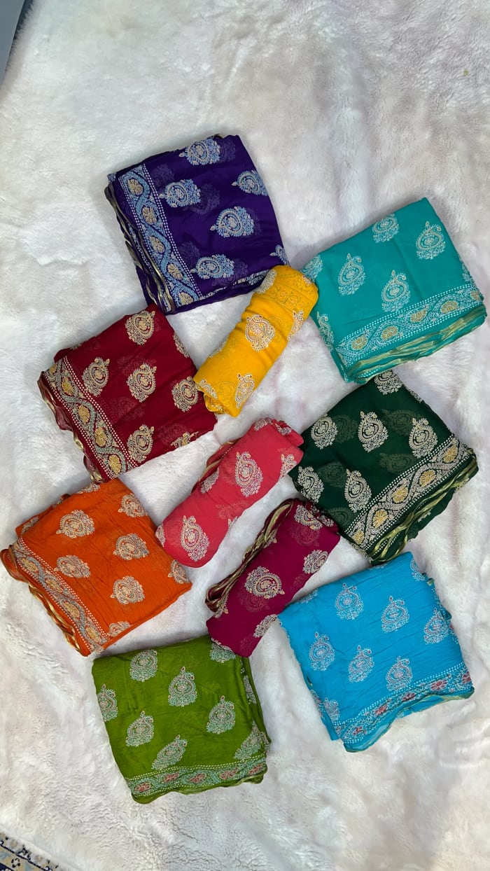 Raw Chiffon Saree with Weaving Zari Border and Digital Print Butta