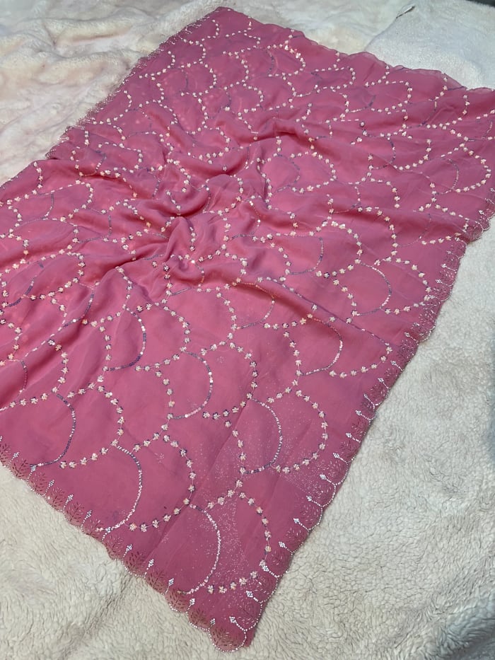 Tissue Simmer Saree with Sequins Moti Zaal Work for Party, Wedding & Festive Wear