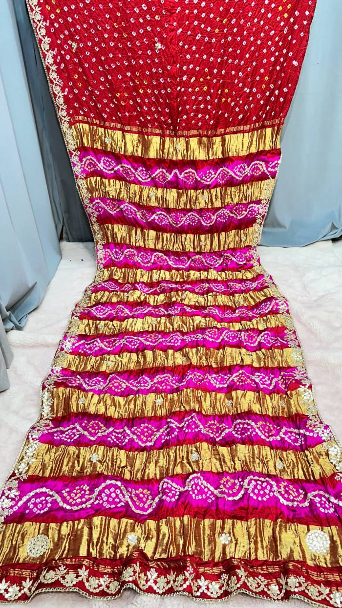 Semi Gaji Silk Saree with 10 Lakdi Patta Designs & Zero Gota Patti Work