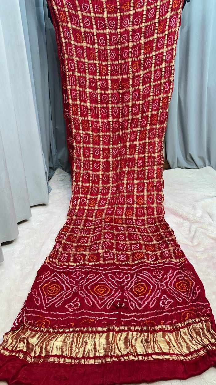 Pure Gaji Silk Ghatchola Saree with Hand Bandhej Work