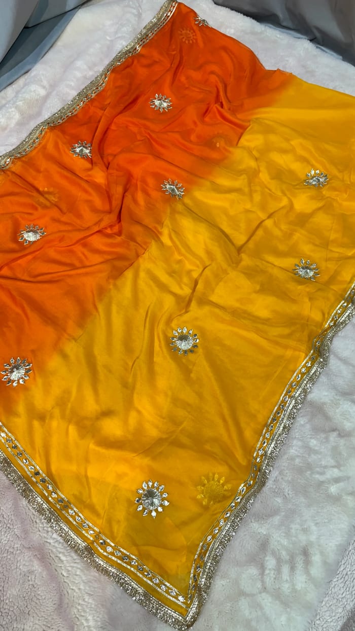 Double Shade Pure Chiffon Saree with Kaccha Gota Hand Embellishment