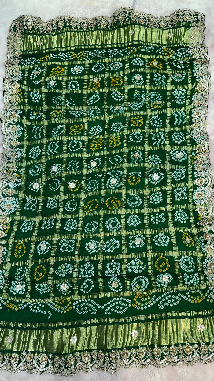 Pure Gaji Silk Dupatta with Elegant Gotta Patti & Moti Embellishments