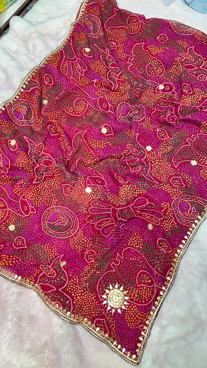 Jaipuri Chunri Saree with Handcrafted Gota Patti Work