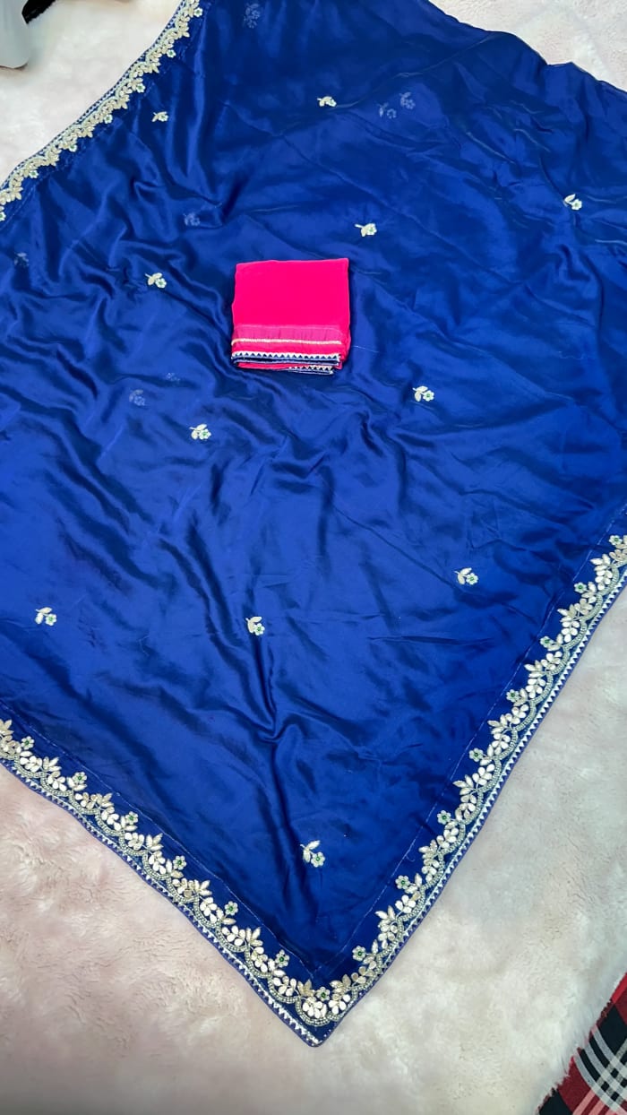 Pure Chiffon Saree with Exquisite Kardana Patti & Moti Handwork