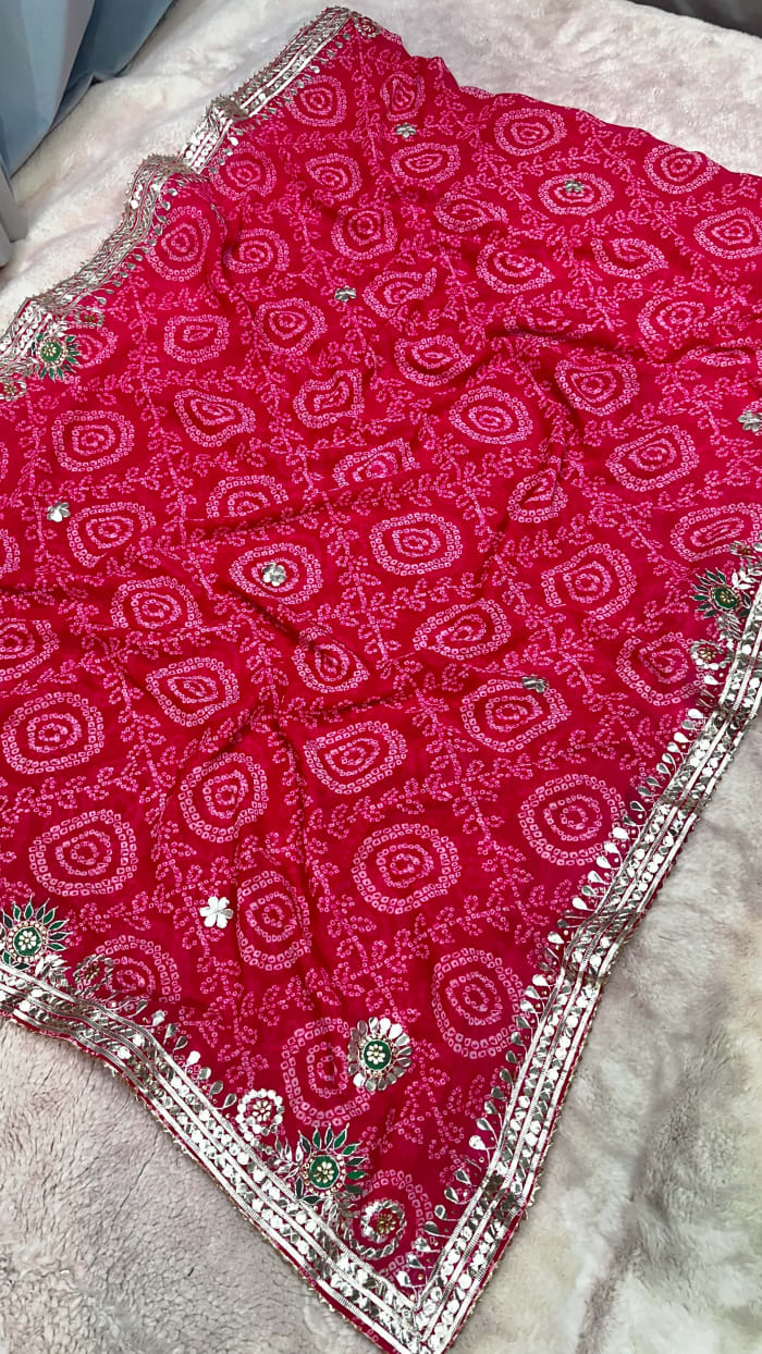 Elegant Georgette Bandhej Saree with Traditional Zero Gotta Patti Work