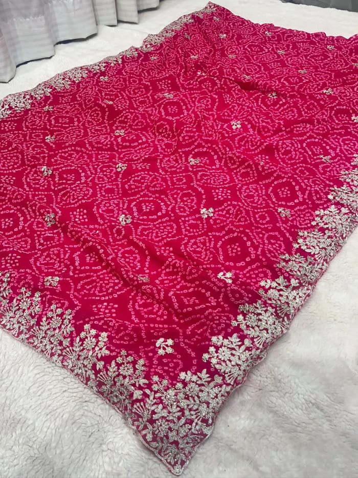 Premium Georgette Fabric Chundi Saree with Elegant Pittan Zari Work
