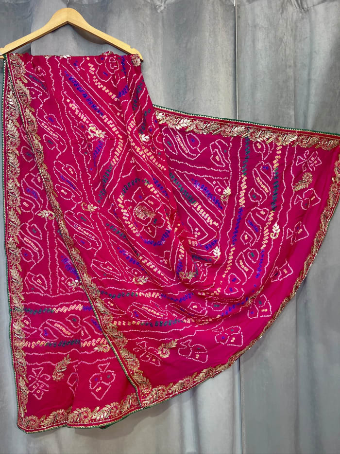 Luxury Pure Ojariya Fabric Dupatta Highlighted with kundan zardozi Gota patti work