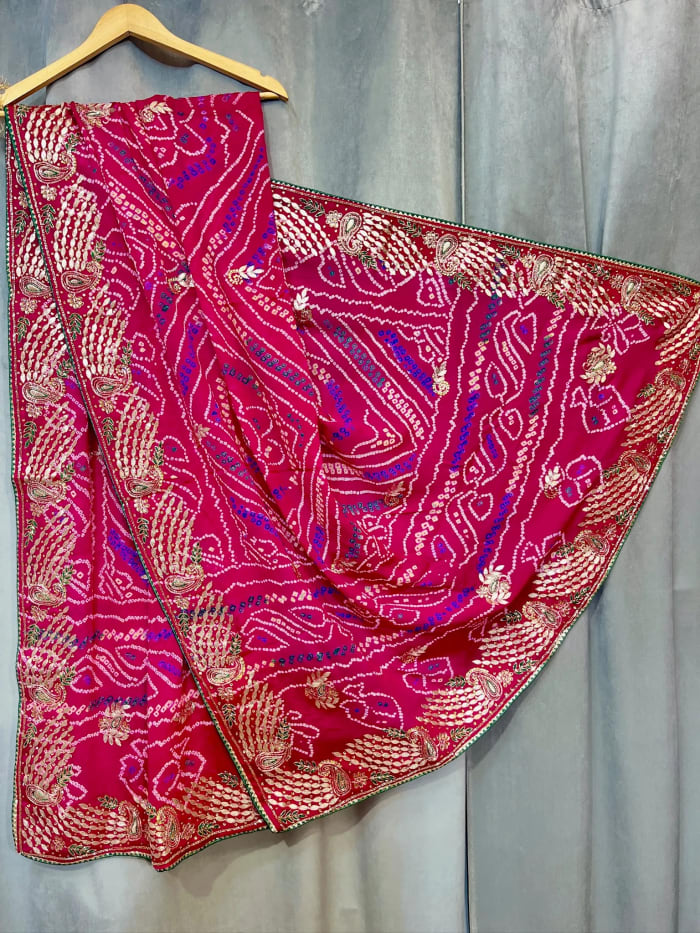 Classic Pure Ojariya Fabric Dupatta with Fine Kundan Zardozi Gota Patti Work