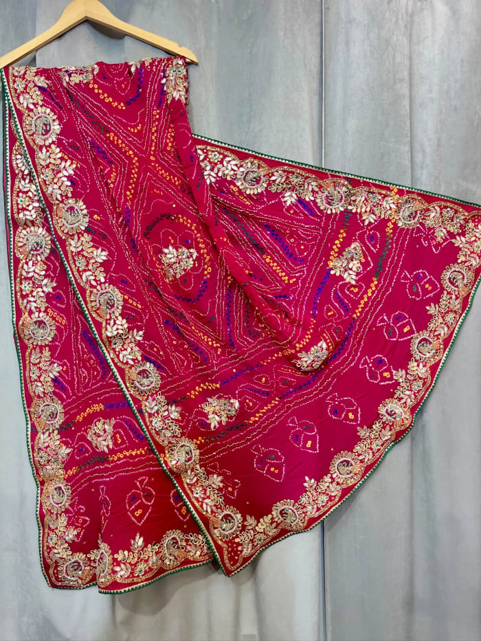 Designer Pure Ojariya Fabric Dupatta with Handworked Kundan Zardozi Gota Patti
