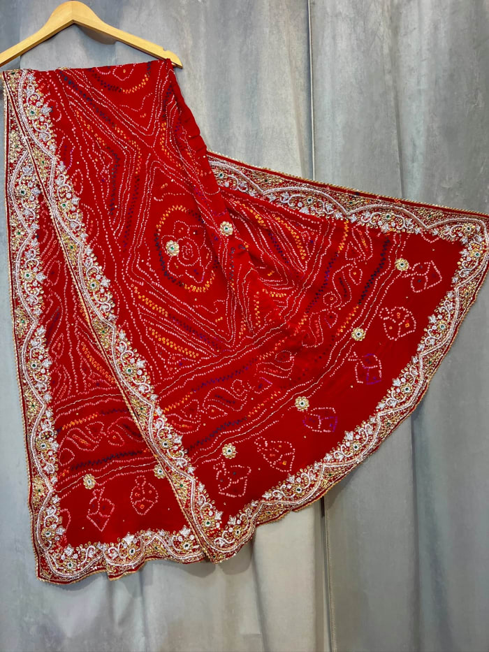 Elegant Pure Ojariya Fabric Dupatta with Kundan Zardozi and Diamond Stone Work