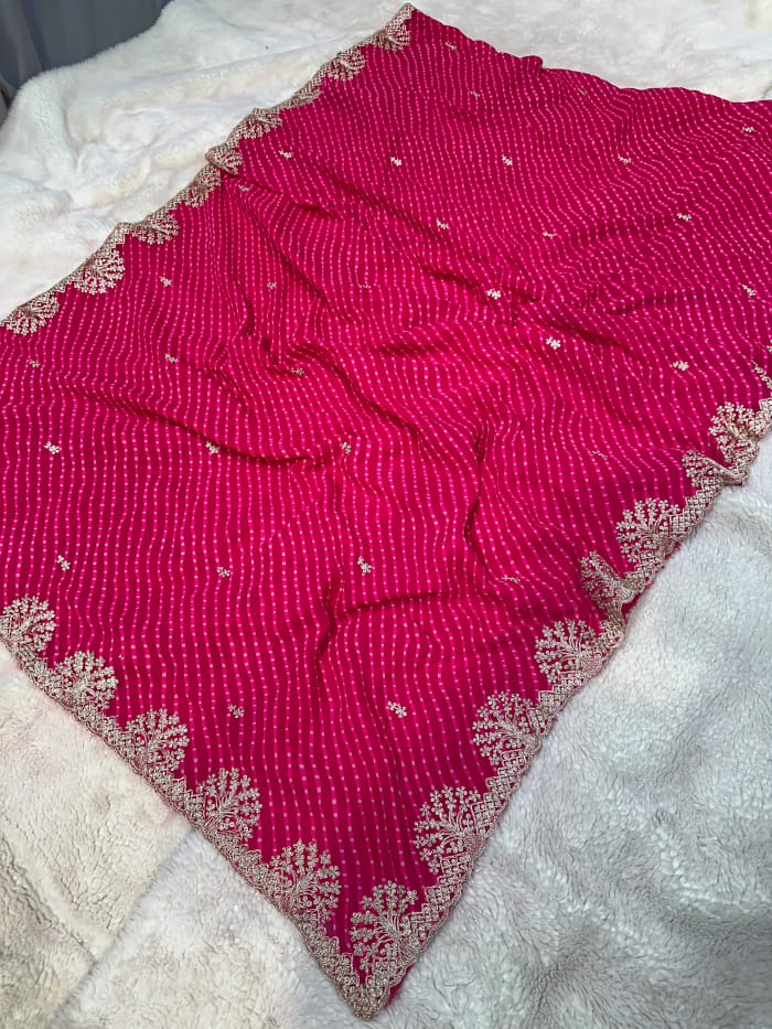 Motra Lehriya Saree with Pitton Zari Embroidery Work in Georgette Fabric