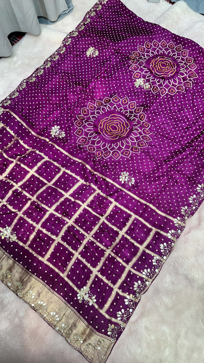 Modal Silk Saree with Ghat Chola Pattern & Kardana Patti Handwork