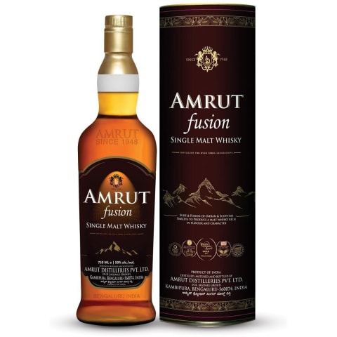 amrut fusion indian single malt whisky bottle