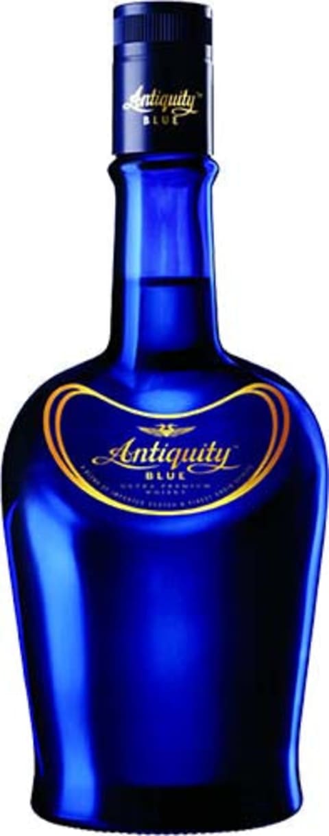 antiquity blue indian blended whisky bottle