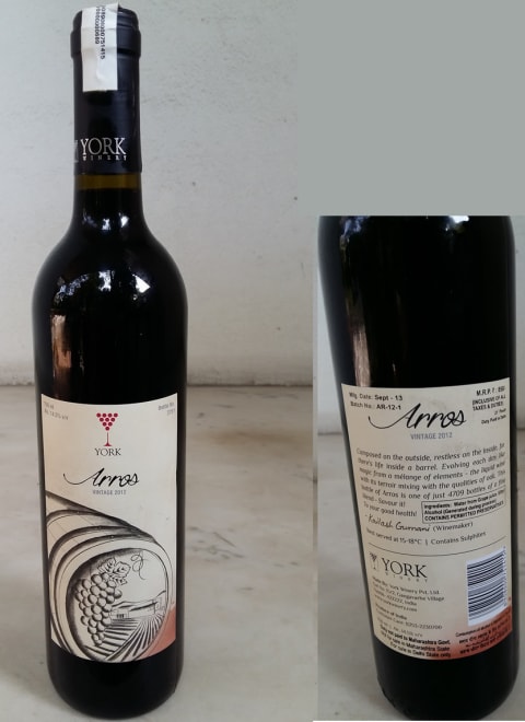 york arros reserve red wine bottle