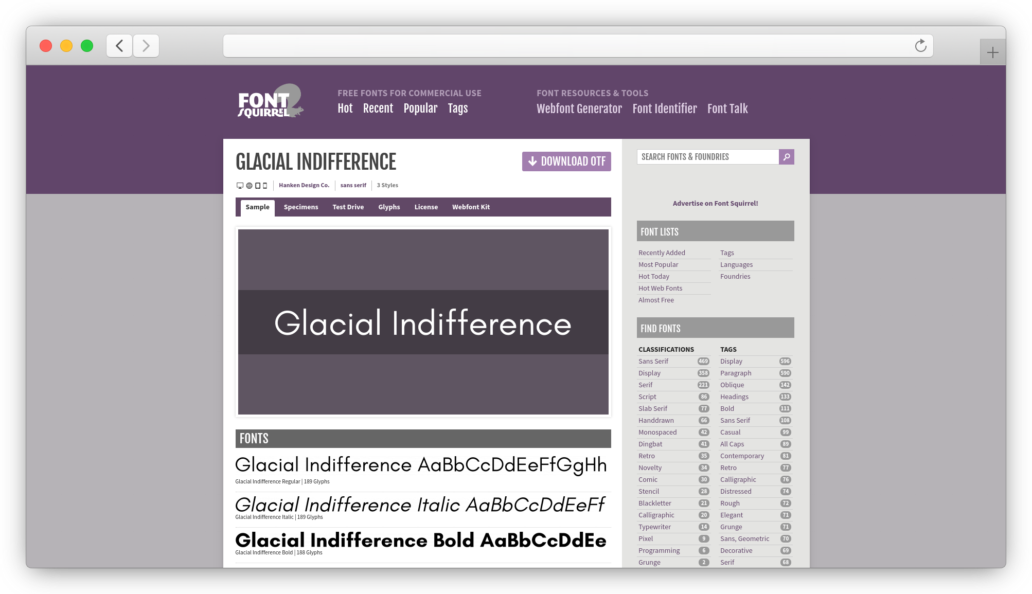 glacial indifference font