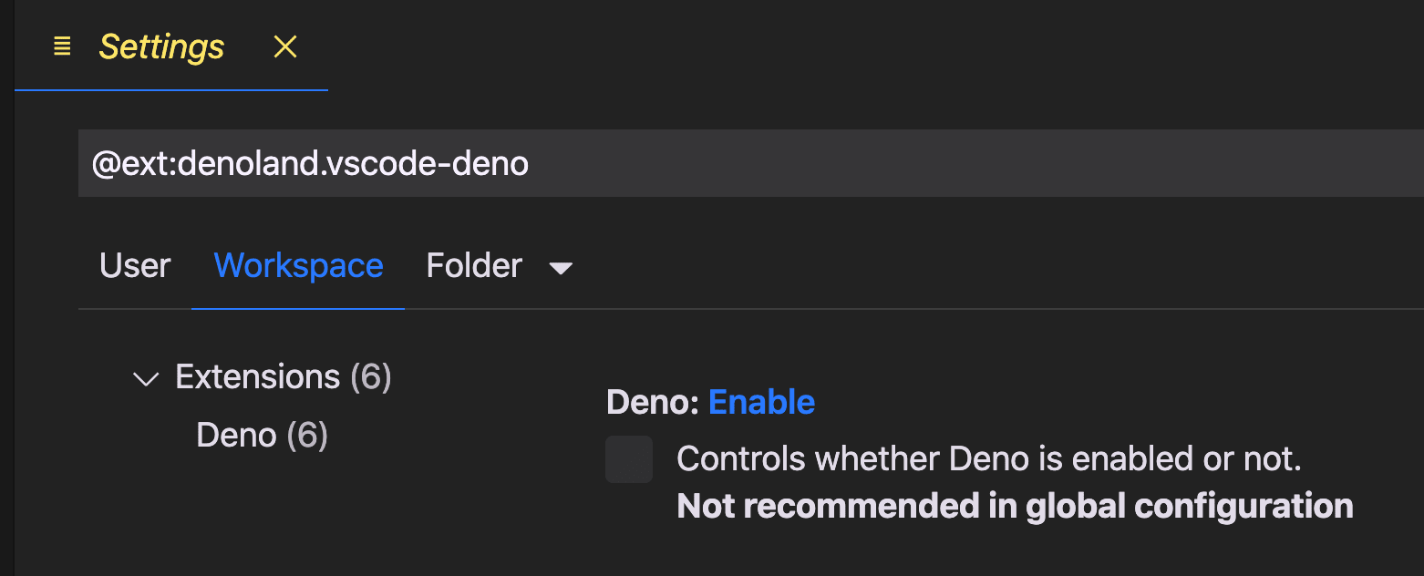 Deno extension settings