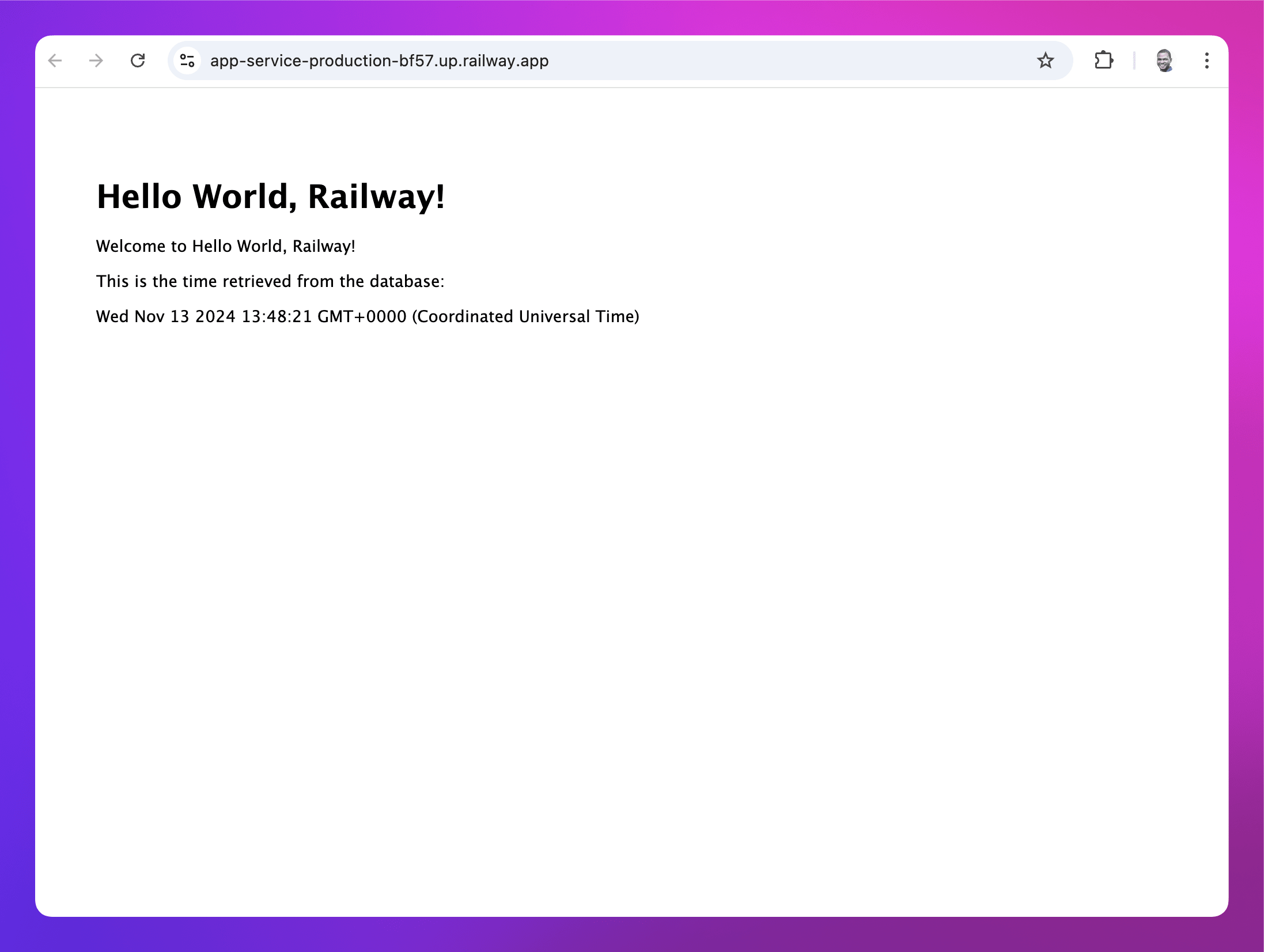 screenshot of the deployed Express service