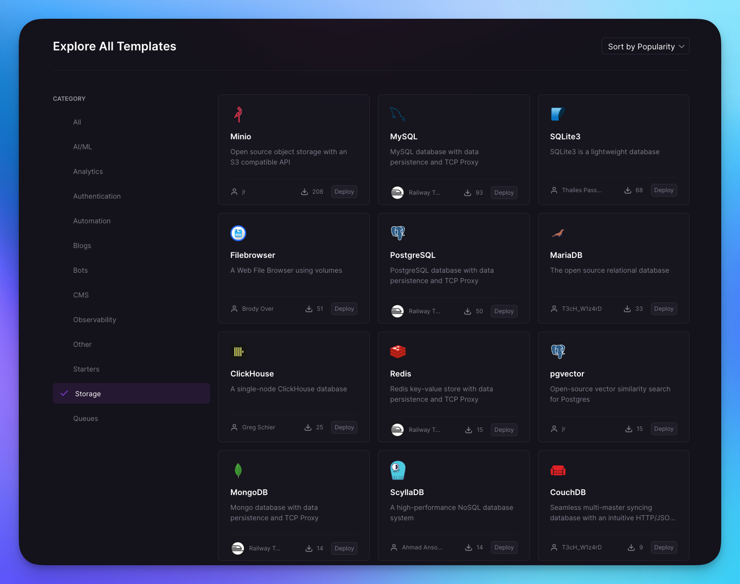 Railway template marketplace https://railway.com/deploy